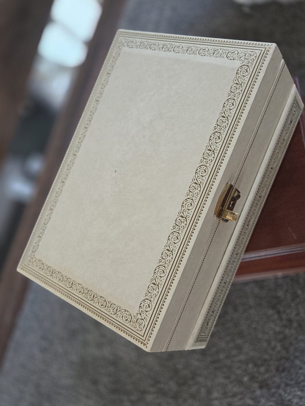 Vintage Cream Faux Leather Red Velvet Multi Tier Jewelry Box Chest Organizer